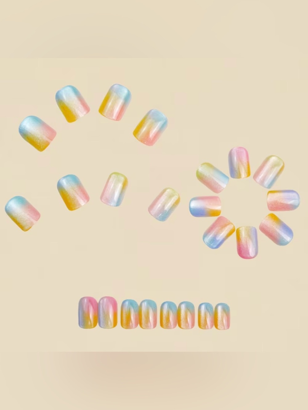 Multi-Color Pastel Ombre Press-On Nail Set - - Picture 7 of 8